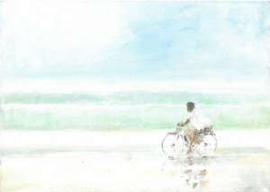 自転車の少年（紙にアクリル）